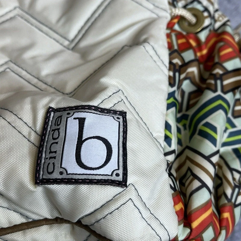 Cinda B Backpack Tote‎ Quilted Bag Beige Chevron Geometric